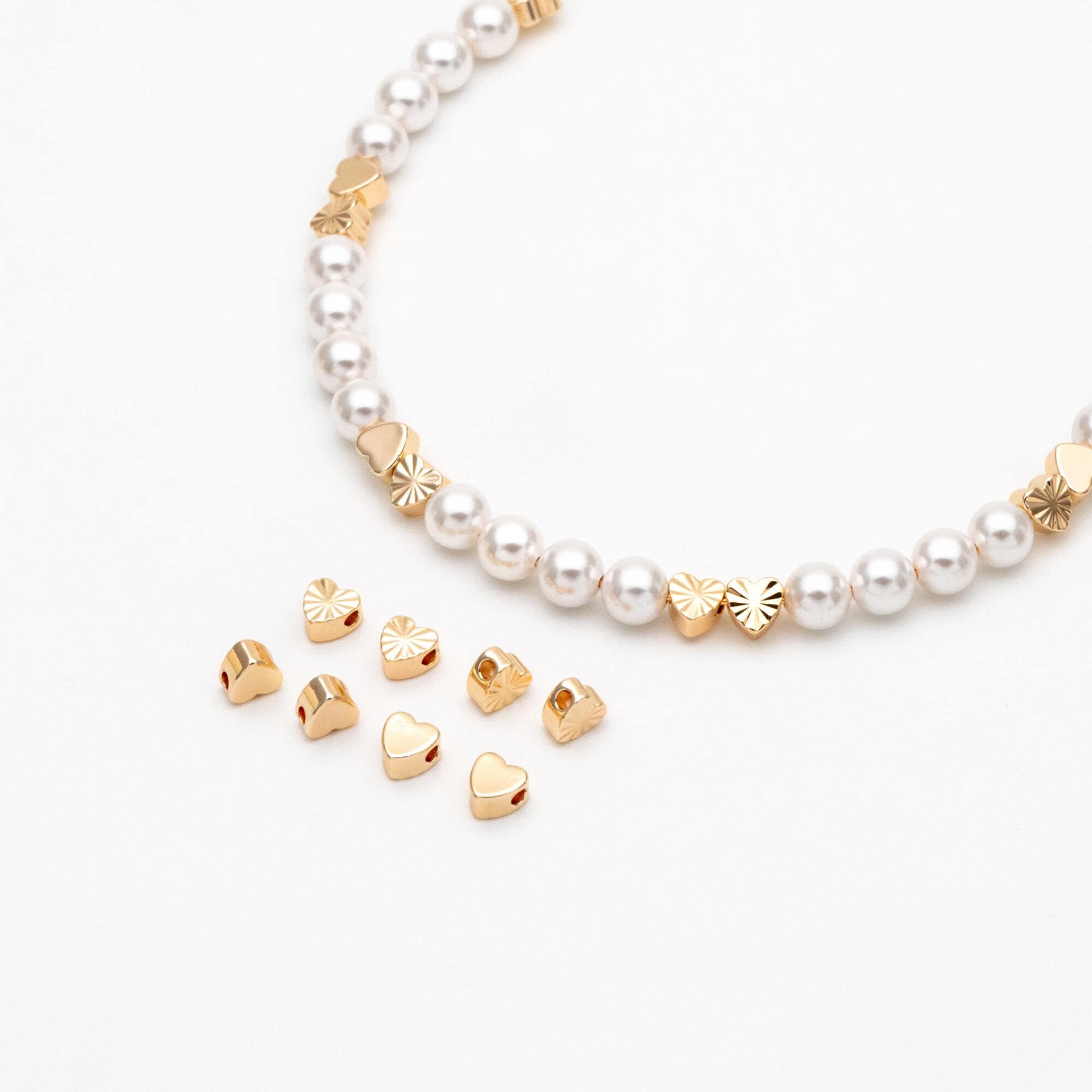 20pcs Gold Heart Spacer Beads: 18K Plated Brass, Small Love Beads (GB-1785-B)